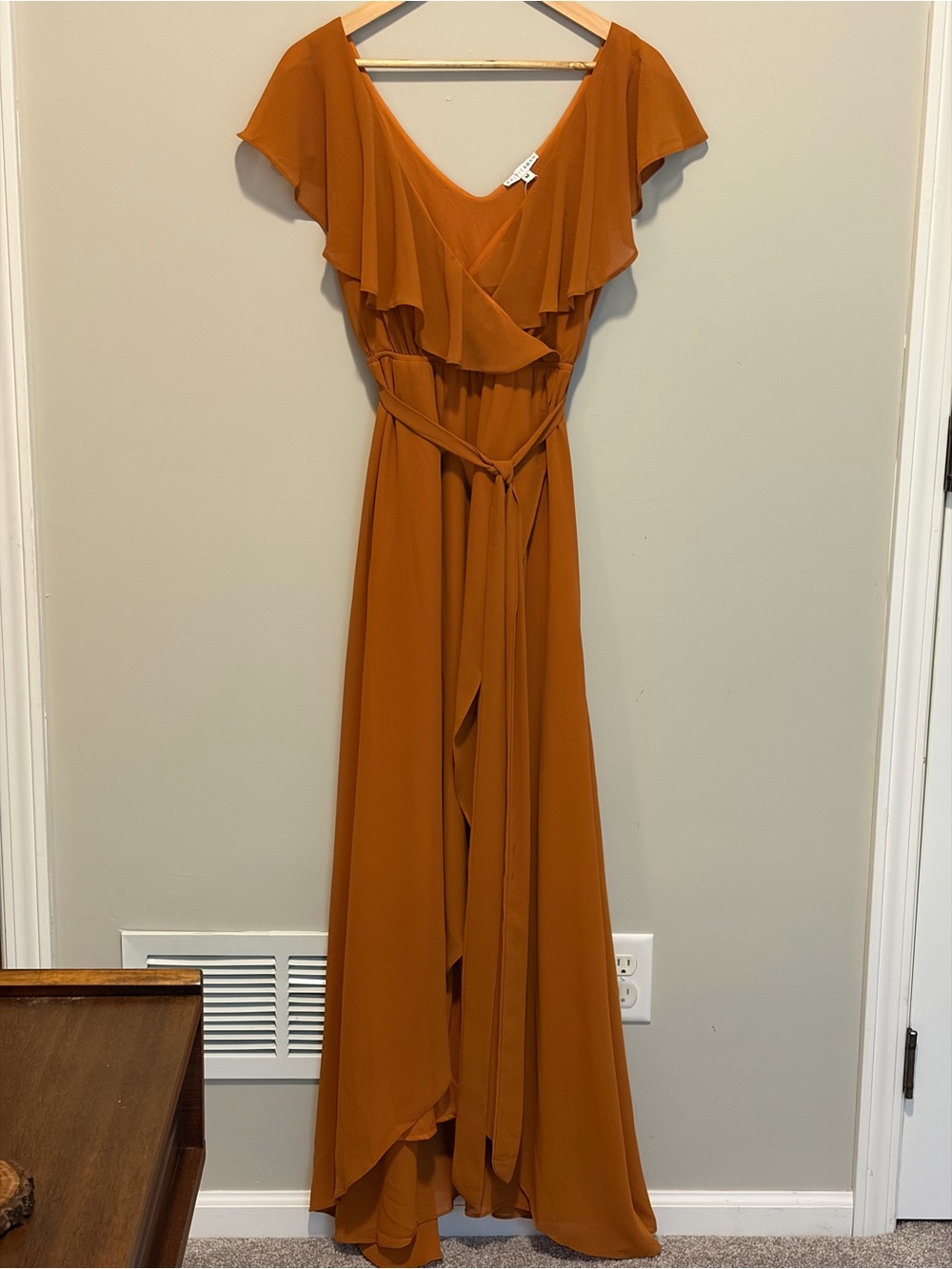 Baltic Born Rust Orange Ruffle V-Neck Maxi Dress